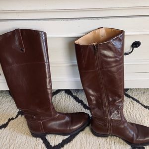 Brown right below the knee boots